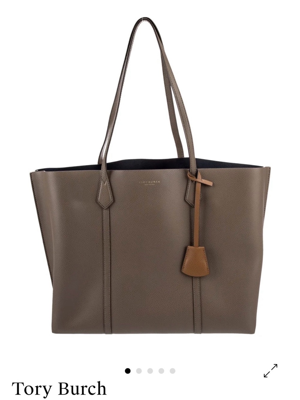 Tory Burch Taupe Pebbled Leather Tote with Tan Tag